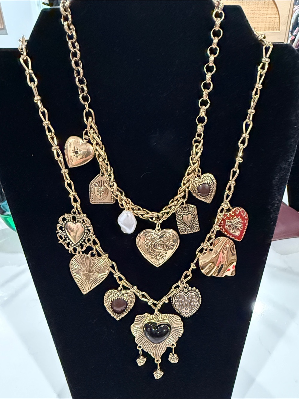 Gold-Tone Heart Charm Layered Necklace - Women Jewelry